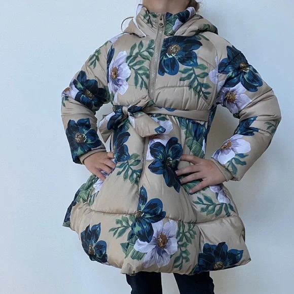 Size 7/8 Floral Kids Puffer Jacket - Picture 4 of 6